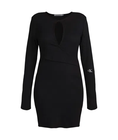 Calvin Klein Round Neck Long-sleeved Dress In Black