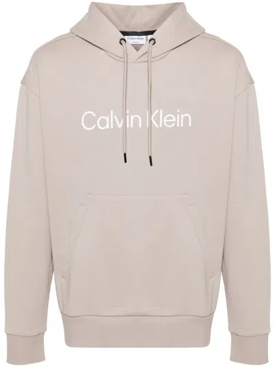 Calvin Klein Rubberised-logo Hoodie In Neutrals