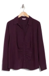 Calvin Klein Ruched Button-up Shirt In Aubergine