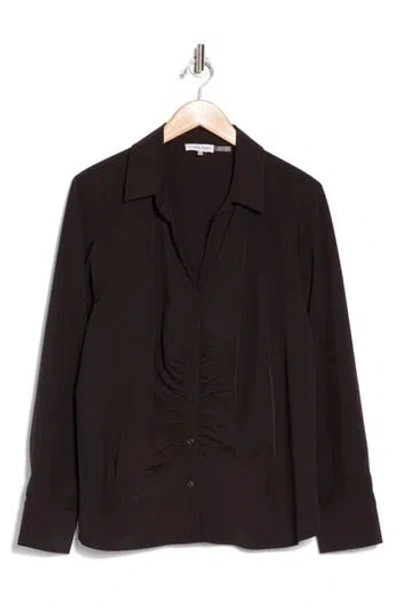 Calvin Klein Ruched Button-up Shirt In Black