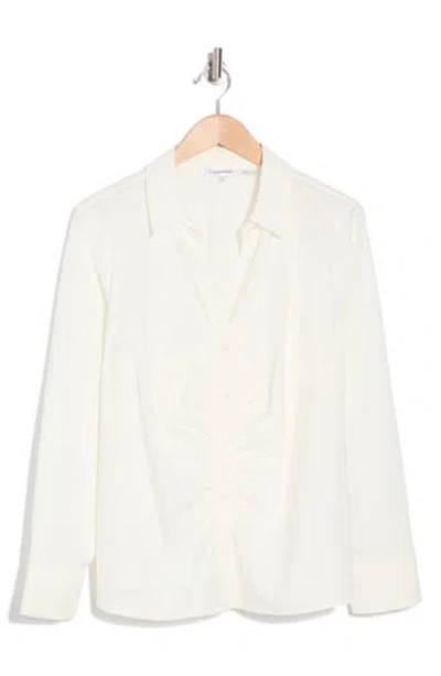 Calvin Klein Ruched Button-up Shirt In Soft White