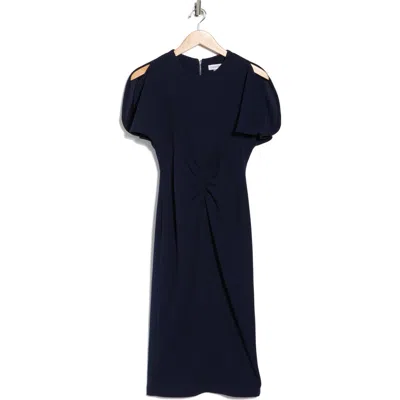 Calvin Klein Ruched Front Sheath Dress In Blue