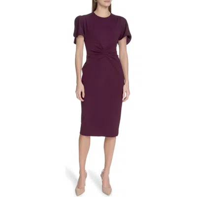 Calvin Klein Ruched Front Sheath Dress In Brown