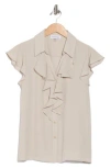 Calvin Klein Ruffle Cap Sleeve Top In Brown