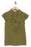 Calvin Klein Ruffle Cap Sleeve Top In Green