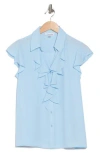 Calvin Klein Ruffle Cap Sleeve Top In Blue