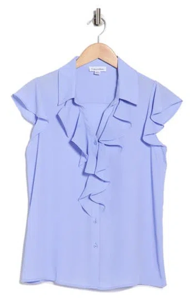 Calvin Klein Ruffle Cap Sleeve Top In Blue