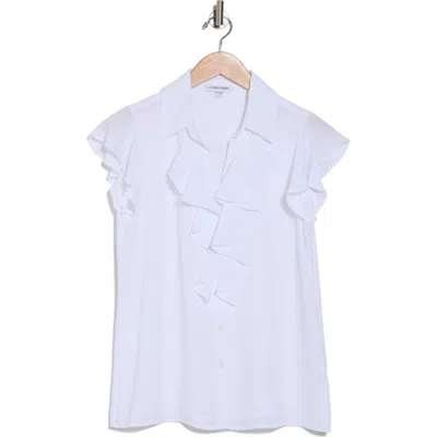 Calvin Klein Ruffle Cap Sleve Shirt In White