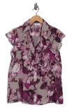 Calvin Klein Ruffle Front Cap Sleeve Top In Multi