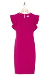 Calvin Klein Ruffle Scuba Crepe Sheath Dress In Boysenberry