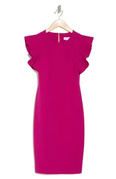 Calvin Klein Ruffle Scuba Crepe Sheath Dress In Boysenberry