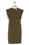 Calvin Klein Ruffle Scuba Crepe Sheath Dress In Caper