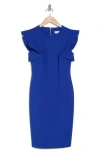 Calvin Klein Ruffle Scuba Crepe Sheath Dress In Regatta