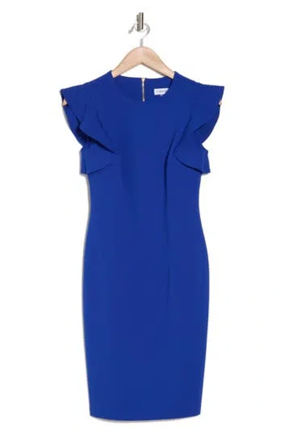 Calvin Klein Ruffle Scuba Crepe Sheath Dress In Regatta
