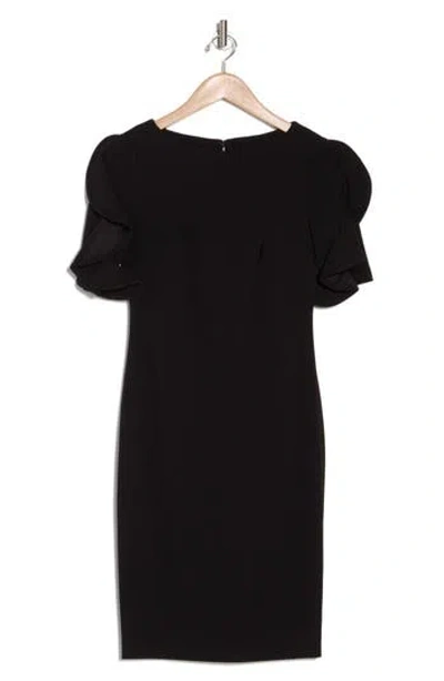 Calvin Klein Ruffle Sleeve Scuba Crepe Sheath Dress In Black