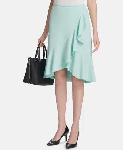 Calvin Klein Ruffled Pencil Skirt In Sea Green In Multi