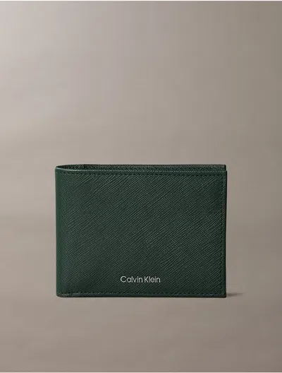 Calvin Klein Saffiano Leather Slim Bifold Wallet In Green Palm