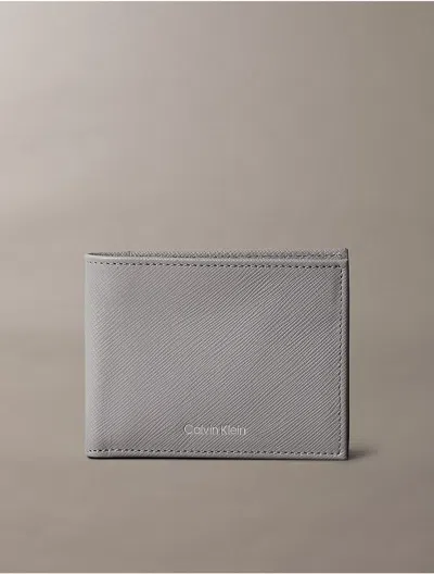 Calvin Klein Saffiano Leather Slim Bifold Wallet In Silver