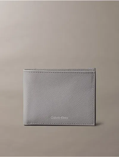 Calvin Klein Saffiano Leather Slim Bifold Wallet In Titanium