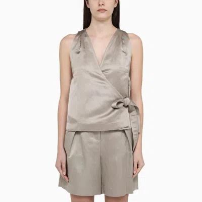 Calvin Klein Sand-coloured Viscose Blend Top With Bow In Beige
