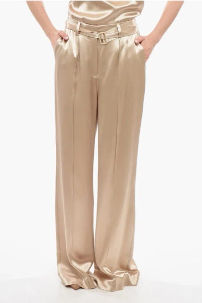 Calvin Klein Satin Baggy Trousers With Belt In Pink
