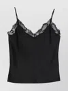Calvin Klein Satin Cami With Lace Trim And Spaghetti Straps In Black