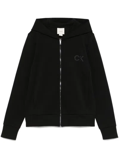 Calvin Klein Satin Ck Regular Zip Hoodie In Black