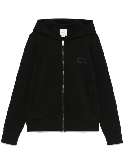 Calvin Klein Satin Ck Regular Zip Hoodie Clothing In Black