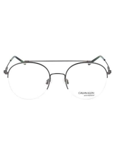 Calvin Klein Satin Gunmetal Metal Optical Glasses In Gray