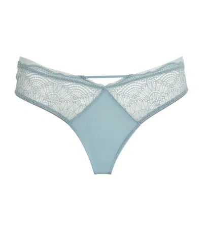 Calvin Klein Satin-lace Thong In Blue