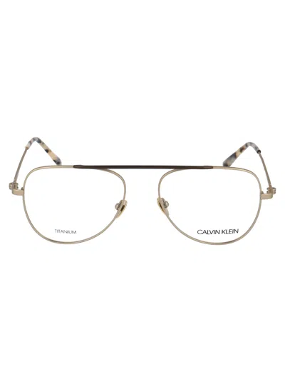 Calvin Klein Satin Light Gold Metal Optical Glasses