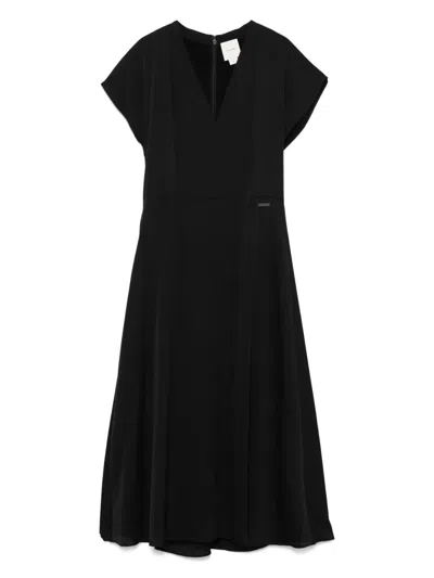 Calvin Klein Satin Seersucker Midi Dress In Black