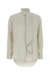 Calvin Klein Satin Shirt W Scarf In Neutral