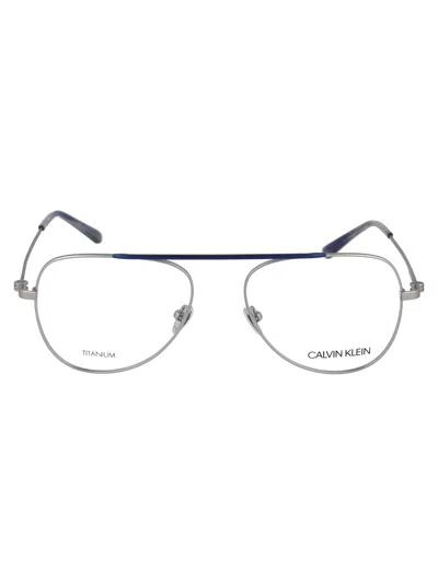 Calvin Klein Satin Silver Metal Optical Glasses In Black