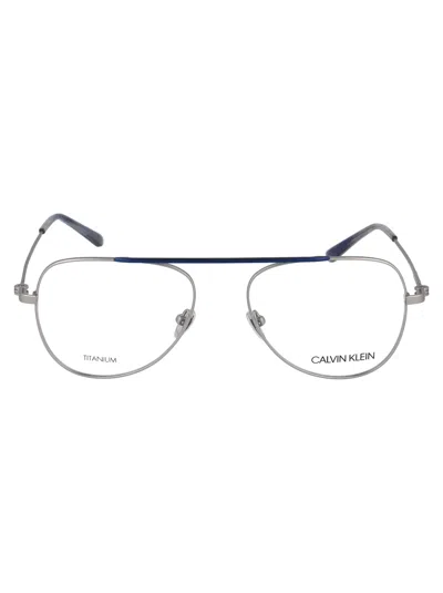 Calvin Klein Satin Silver Metal Optical Glasses In Metallic