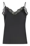 Calvin Klein Satin Cami With Lace Trim And Spaghetti Straps In Black