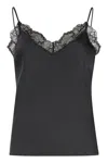 Calvin Klein Satin Cami With Lace Trim And Spaghetti Straps In Black