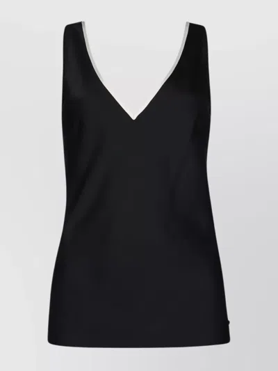 Calvin Klein Satin V-neck Sleeveless Top In Ckblack