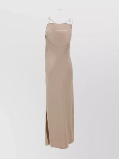 Calvin Klein Satin Viscose Dress Metal Detail In Neutral