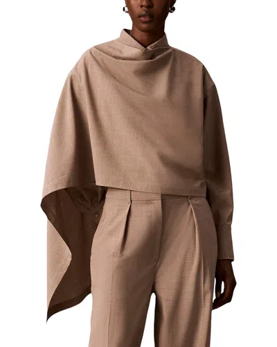 Calvin Klein Scarf Draped Front Button Shirt In Brown