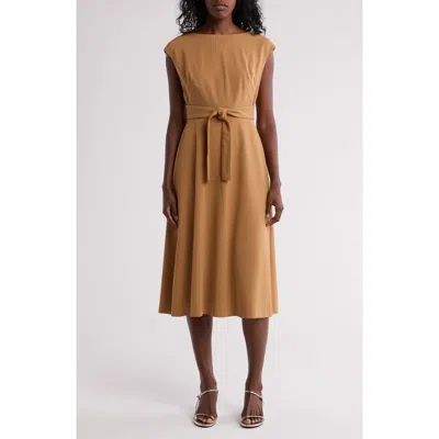 Calvin Klein Scuba Crepe Cap Sleeve Midi Dress In Luggage | ModeSens