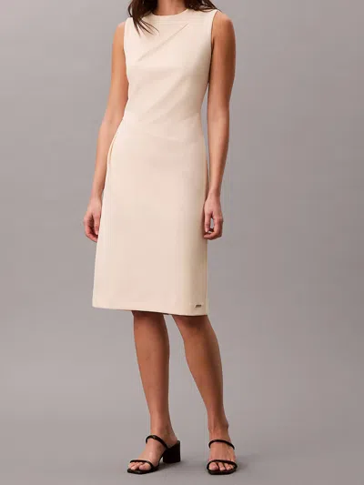 Calvin Klein Crepe Dress Sleeveless Knee Length Round Neckline In Brown