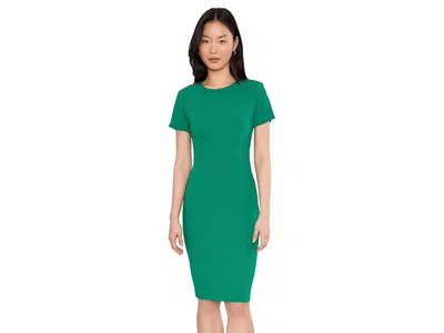 Calvin Klein Scuba Crepe Short Key Hole Short Sleeve Sheath In Green