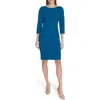 Calvin Klein Scuba Crepe Three-quarter Sleeve Sheath Dress In Blue