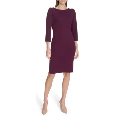Calvin Klein Scuba Crepe Three-quarter Sleeve Sheath Dress In Purple