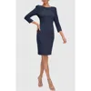 Calvin Klein Scuba Crepe Three-quarter Sleeve Sheath Dress In Blue