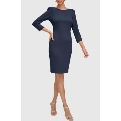 Calvin Klein Scuba Crepe Three-quarter Sleeve Sheath Dress In Blue