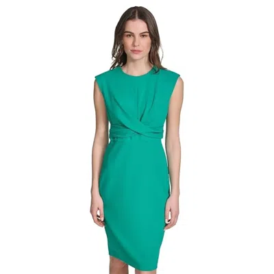 Calvin Klein Scuba Skirt Dress Women's Jungle Crepe Pleated Cap Sleeve Frog327 In Green