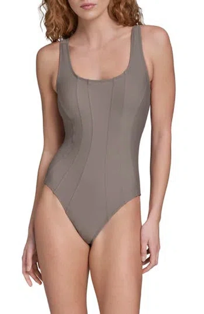 Calvin Klein Seam Detail One-piece Swimsuit In Brown