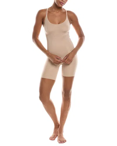 Calvin Klein Secure Sculpt Mid Thigh Bodysuit In Brown